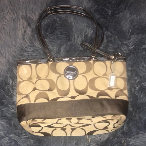 Coach Tan and Brown Signature Shoulder Bag - Picture 1 of 16
